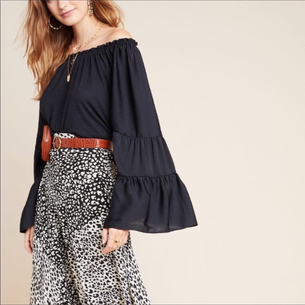 NWT Anthropologie Black Bell Sleeve Blouse - Picture 1 of 5